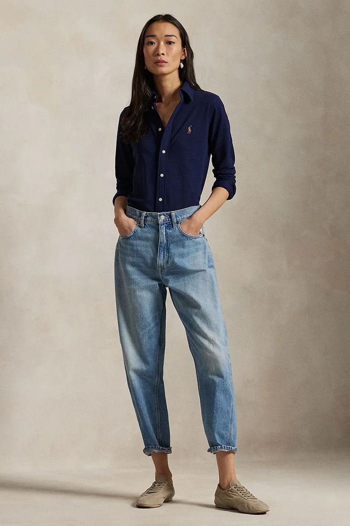 Oblečení Polo Ralph Lauren Oxfordská košile dámská bavlněná 211924258 námořnická modř