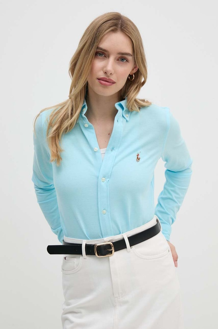 Polo Ralph Lauren рубашка оксфорд из хлопка для женщин бирюзовый 211924258