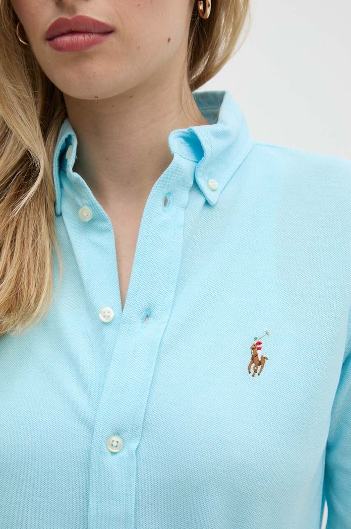 Polo Ralph Lauren рубашка оксфорд из хлопка для женщин 211924258 бирюзовый