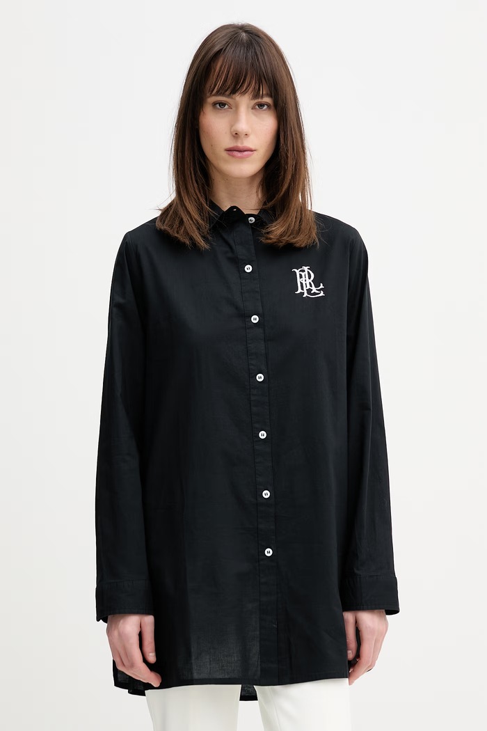 Bavlnená košeľa Lauren Ralph Lauren nášivka čierna 20529276