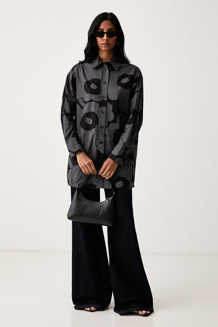 Marimekko Cămașă pentru femei din bumbac 094724 negru AA00