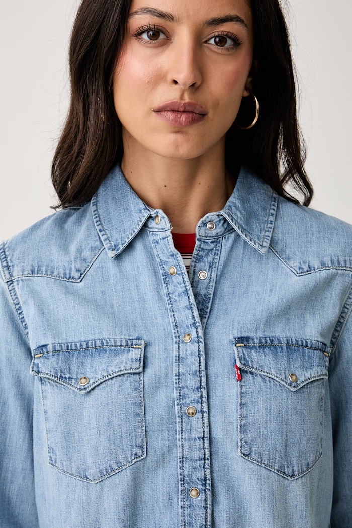 Levi's πουκάμισο γυναικείο ντένιμ HERITAGE WESTERN DENIM μπλε 007WT