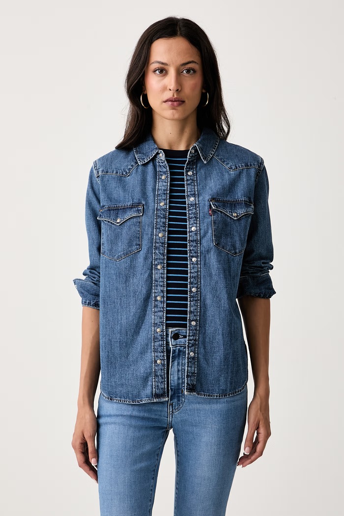 Levi's πουκάμισο γυναικείο ντένιμ HERITAGE WESTERN DENIM μπλε 007WT
