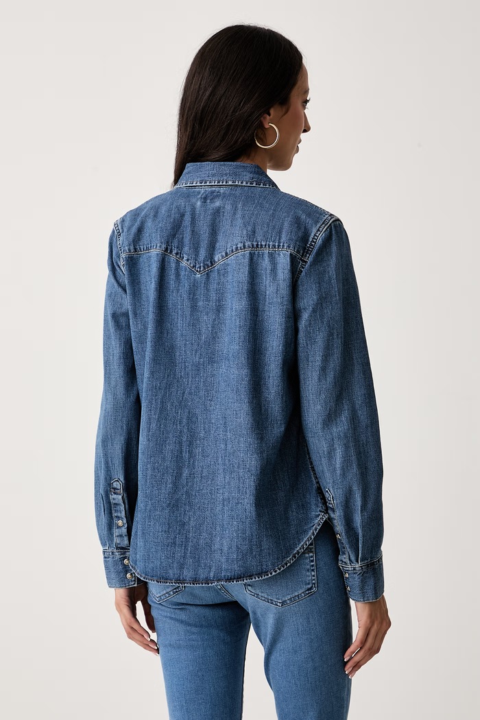 Ρούχα Levi's πουκάμισο γυναικείο ντένιμ HERITAGE WESTERN DENIM 007WT μπλε
