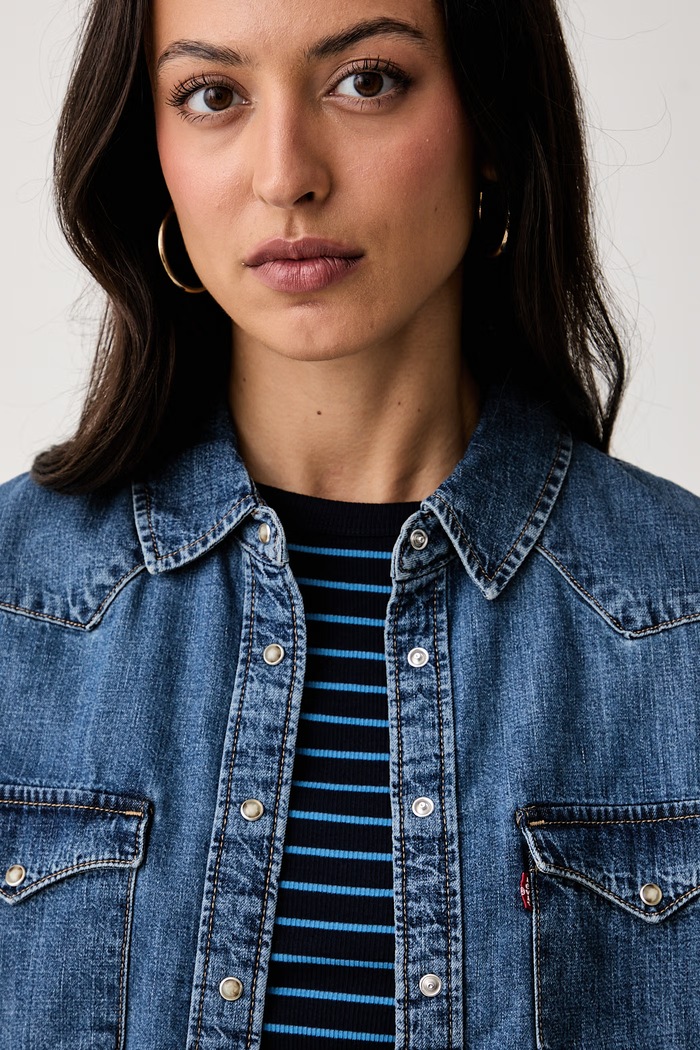 Levi's πουκάμισο γυναικείο ντένιμ HERITAGE WESTERN DENIM μπλε 007WT