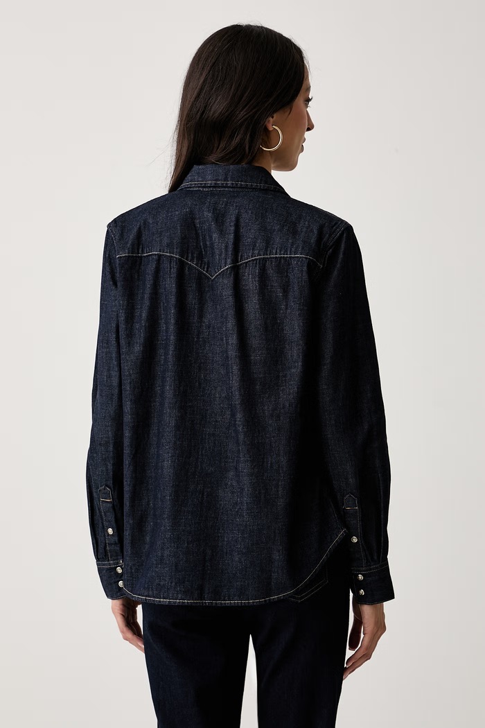 Ρούχα Levi's πουκάμισο γυναικείο ντένιμ HERITAGE WESTERN DENIM 007WT σκούρο μπλε