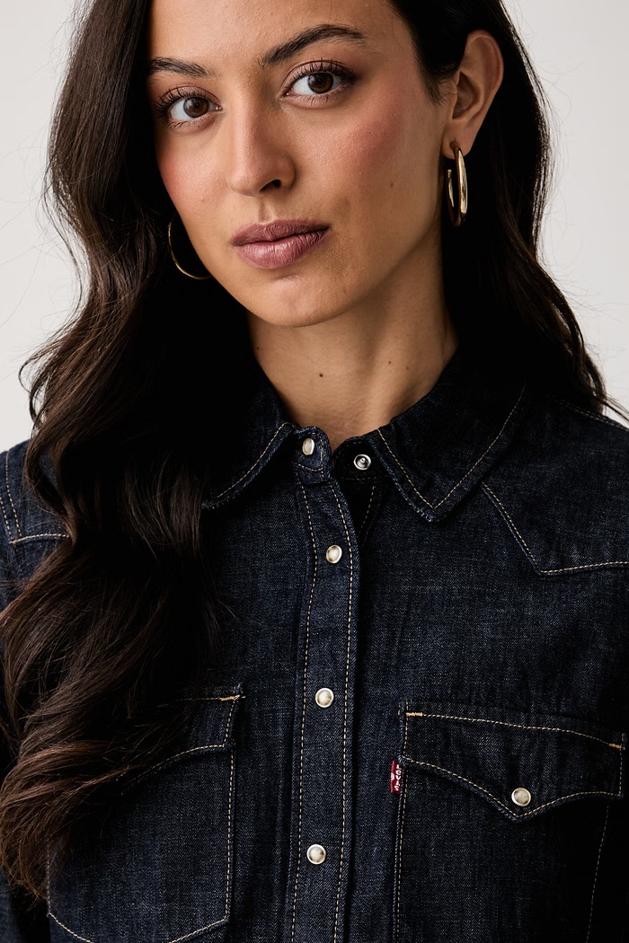 Levi's πουκάμισο γυναικείο ντένιμ HERITAGE WESTERN DENIM σκούρο μπλε 007WT