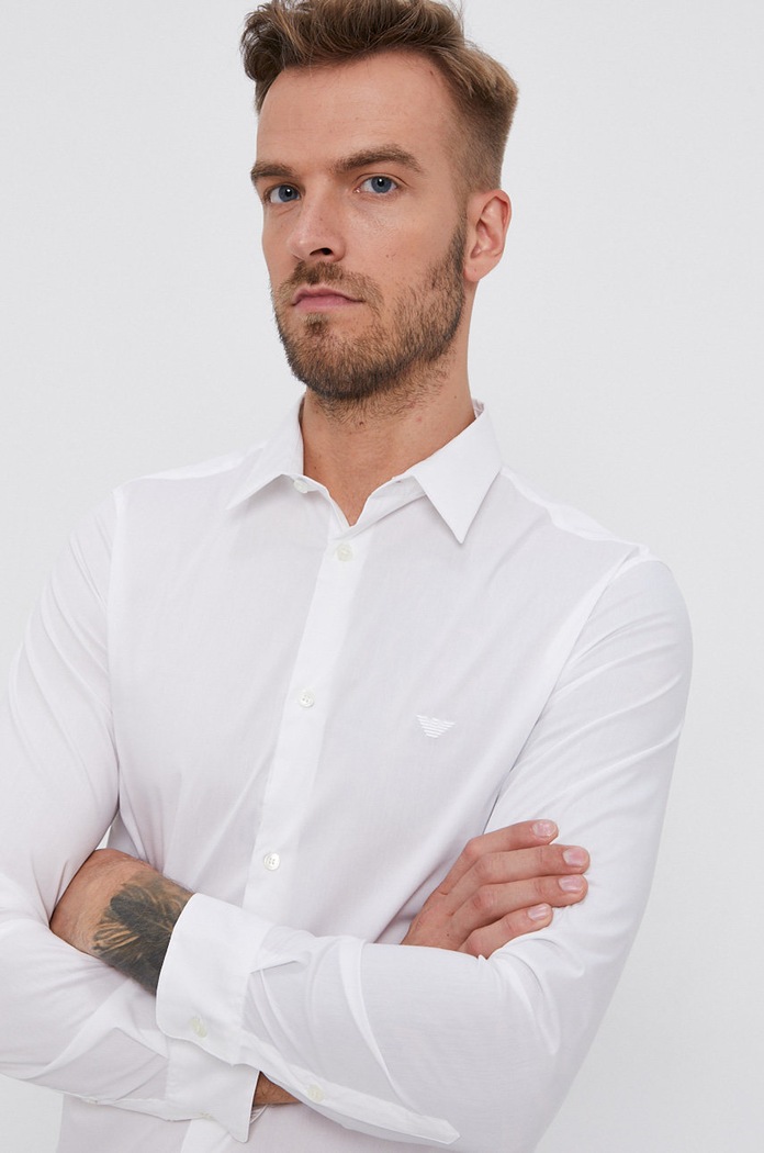 Košeľa Emporio Armani jednofarebný biela 8N1C09.1NI9Z