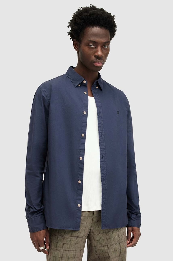 Košeľa AllSaints HAWTHORNE LS SHIRT slim tmavomodrá MS257U