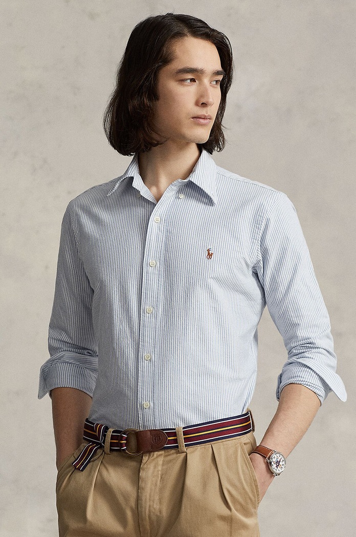 Βαμβακερό πουκάμισο Polo Ralph Lauren μακρύ μπλε 710792041