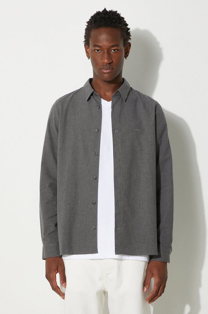 A.P.C. cotton shirt Chemise Vincent COEUT-H12426 GREY HEATHER cotton gray COEUT.H12426