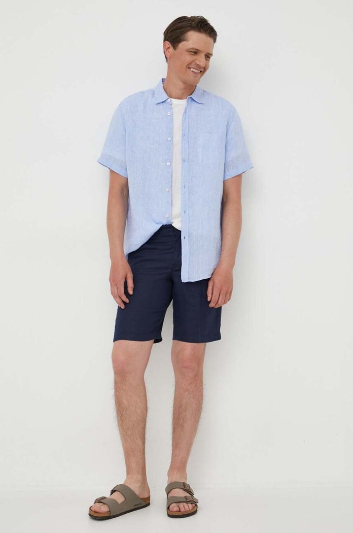 United Colors of Benetton camicia di lino 5BKU5QJH8.907 blu AA00