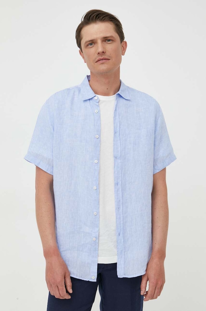 United Colors of Benetton camicia di lino blu 5BKU5QJH8.907