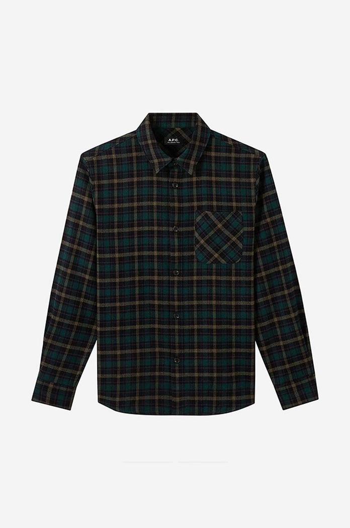A.P.C. cămașă din lână Surchemise Trek verde COEZX.H02396