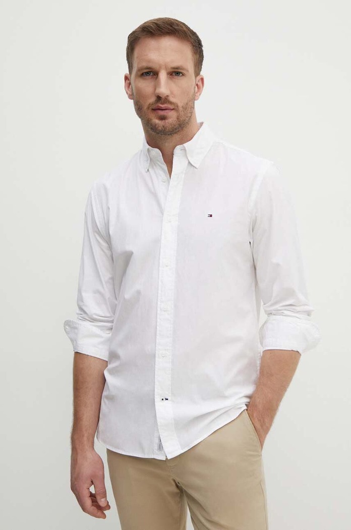 Tommy Hilfiger camasa din bumbac lung alb MW0MW25035