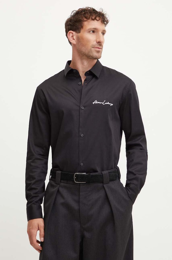 Košeľa Armani Exchange jednofarebný čierna 8NZC99.ZN10Z.NOS
