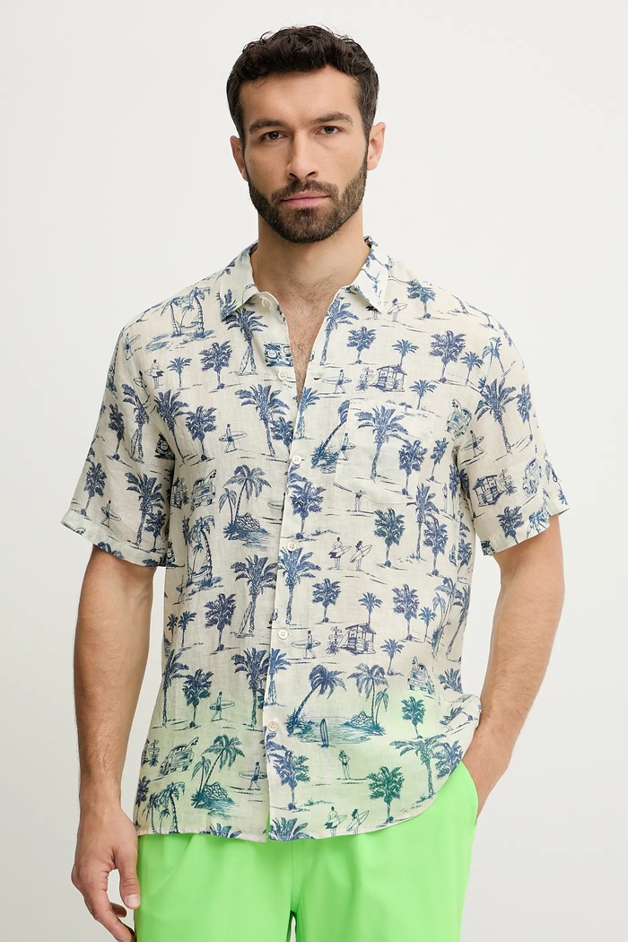 MC2 Saint Barth camicia da uomo in lino regolare beige SIF0002