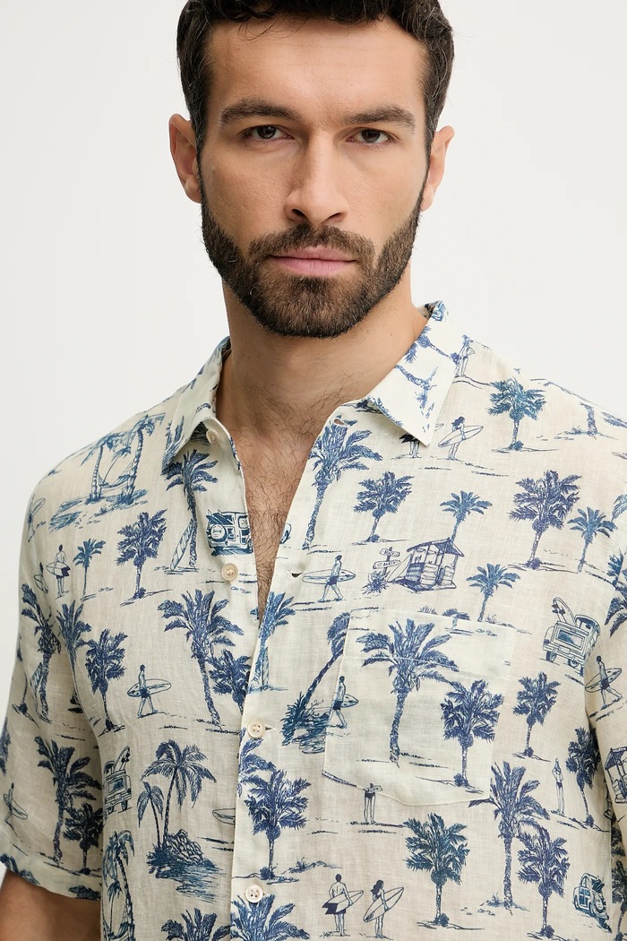 Abbigliamento MC2 Saint Barth camicia da uomo in lino SIF0002 beige