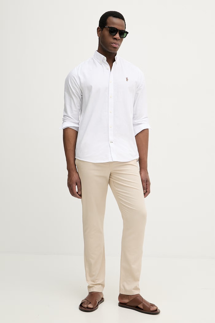 U.S. Polo Assn. риза мъжка от памук PEACHED OXFORD LS MUP3247 бял AA00