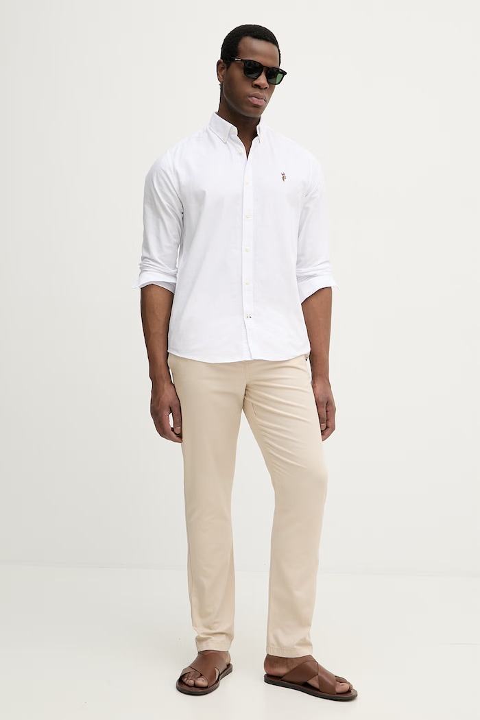 U.S. Polo Assn. риза мъжка от памук PEACHED OXFORD LS MUP3247 бял AA00