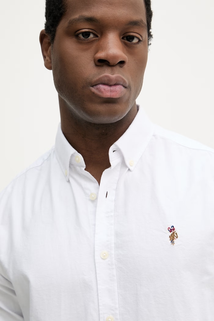 U.S. Polo Assn. риза мъжка от памук PEACHED OXFORD LS бял MUP3247