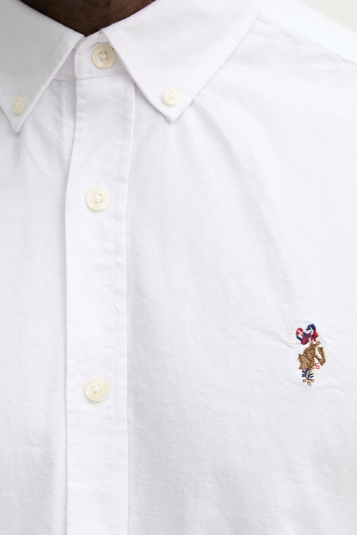 U.S. Polo Assn. риза мъжка от памук PEACHED OXFORD LS MUP3247 бял
