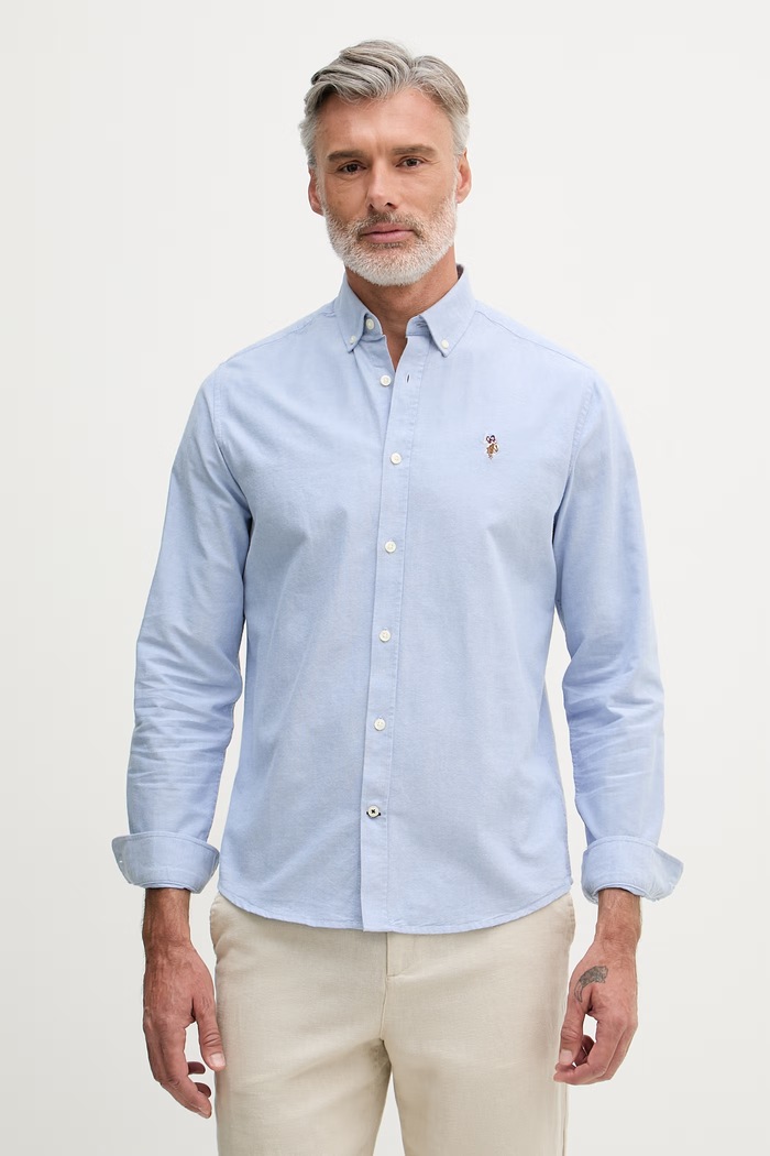 U.S. Polo Assn. риза мъжка от памук PEACHED OXFORD LS син MUP3247
