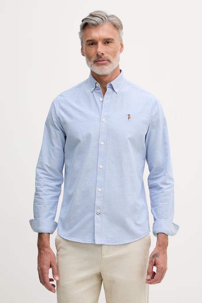 U.S. Polo Assn. риза мъжка от памук PEACHED OXFORD LS син MUP3247