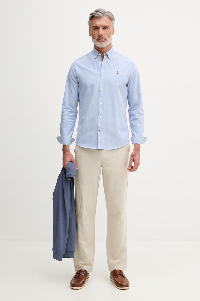 U.S. Polo Assn. риза мъжка от памук PEACHED OXFORD LS MUP3247 син AA00
