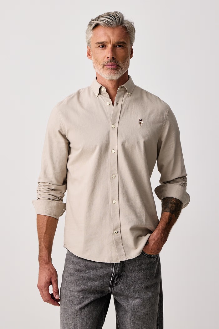 U.S. Polo Assn. Koszula męska bawełniana PEACHED OXFORD LS beżowy MUP3247