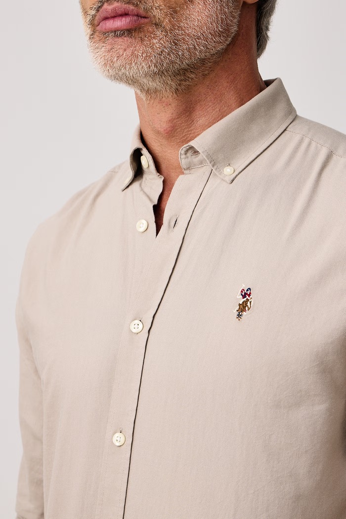 Koszula męska bawełniana PEACHED OXFORD LS U.S. Polo Assn. MUP3247 beżowy