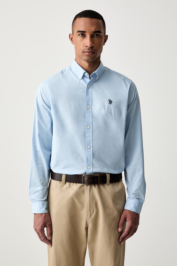 U.S. Polo Assn. koszula męska bawełniana STRETCH COTTON POPLIN niebieski MUP3249