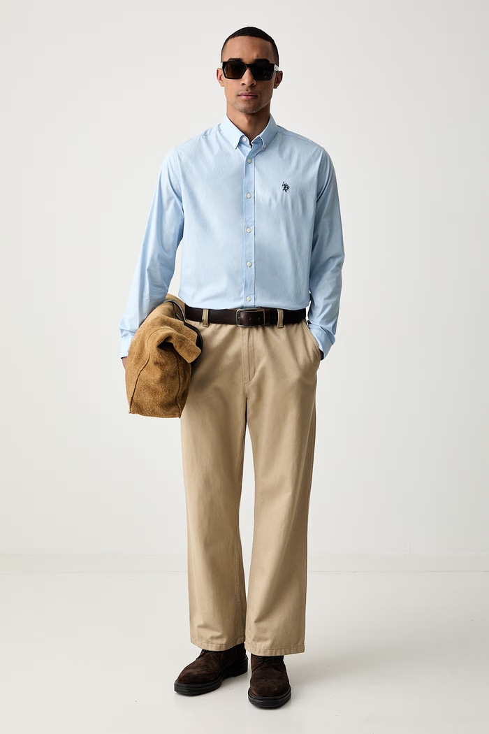 U.S. Polo Assn. koszula męska bawełniana STRETCH COTTON POPLIN MUP3249 niebieski AA00