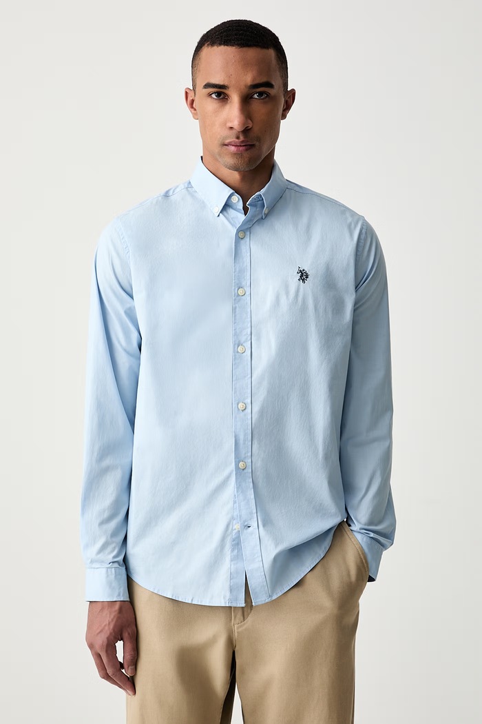 U.S. Polo Assn. koszula męska bawełniana STRETCH COTTON POPLIN niebieski MUP3249