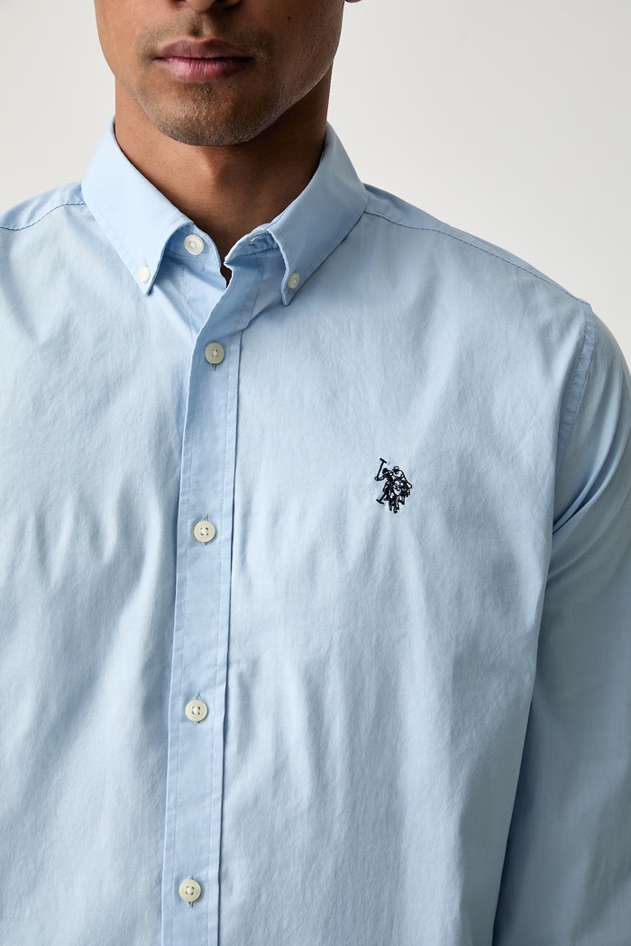 U.S. Polo Assn. koszula męska bawełniana STRETCH COTTON POPLIN MUP3249 niebieski