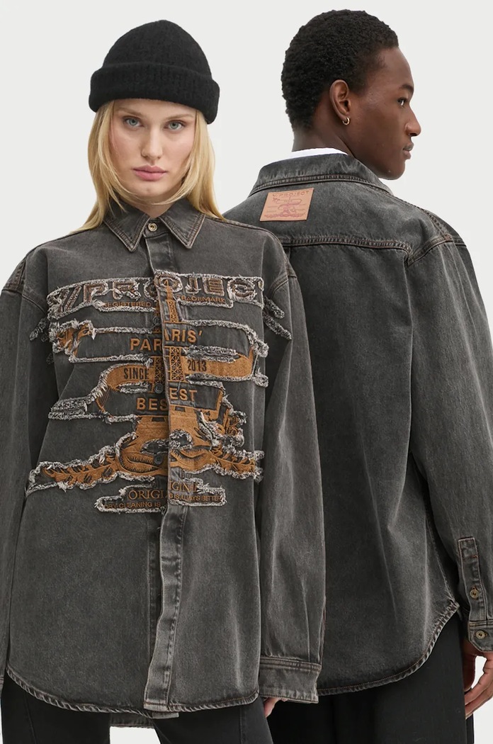 Jeans srajca Y/Project EVERGREEN PARIS' BEST PATCH DENIM SHIRT Dolg siva 207SI002