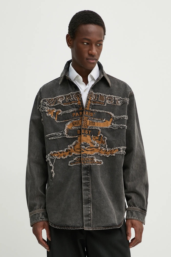 Jeans srajca Y/Project EVERGREEN PARIS' BEST PATCH DENIM SHIRT 207SI002 siva AA00