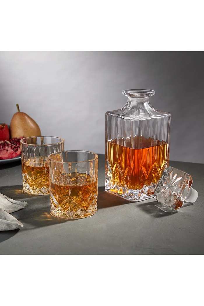 Viski karafka z zestawem szklanek do whiskey ze szkła V9417 transparentny