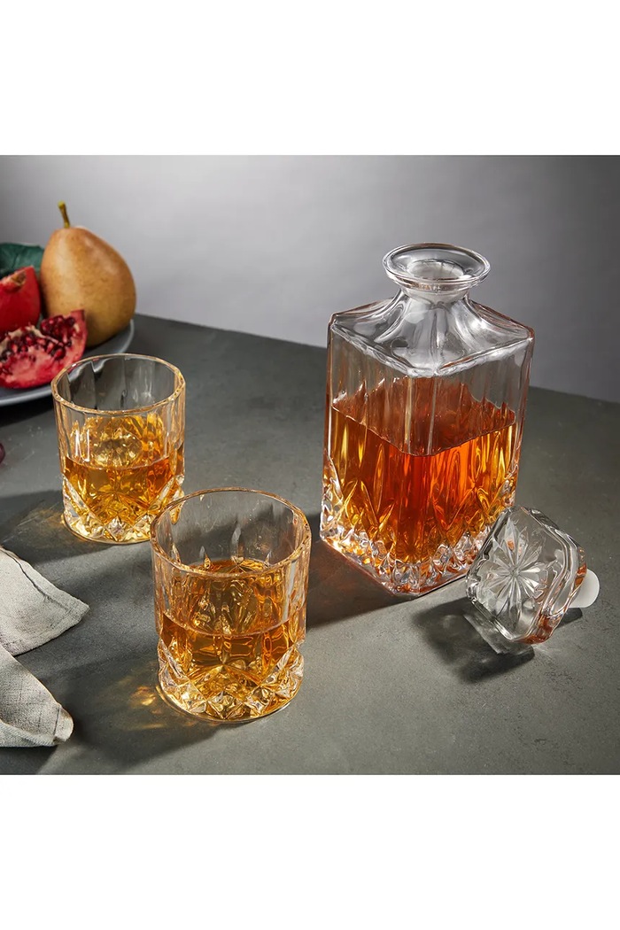 Viski karafka z zestawem szklanek do whiskey ze szkła V9417