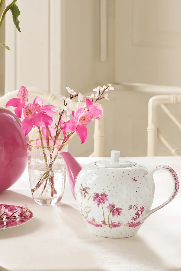 Pip Studio dzbanek do herbaty Jolie Dots Gold Pink 1,6 L biały 51005085