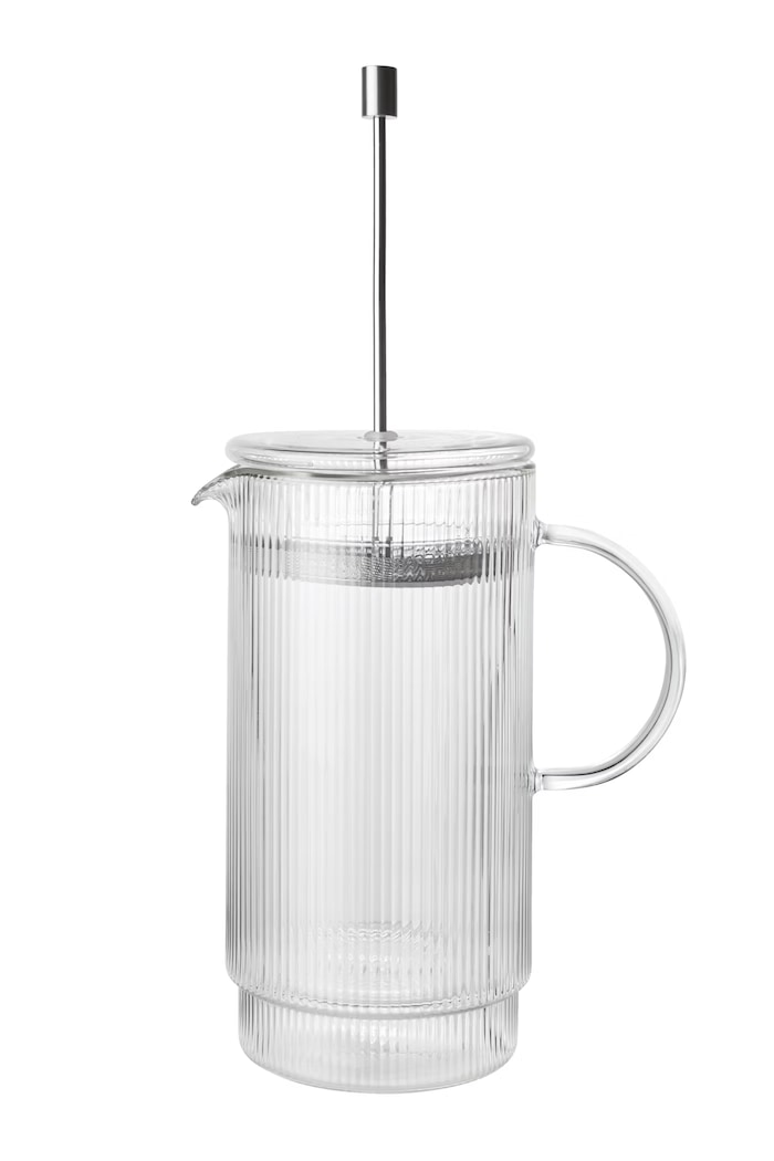 Ferm Living Kanvica so sitkom na kávu alebo čaj z fúkaného skla Ripple 1104272747 priesvitná AA00