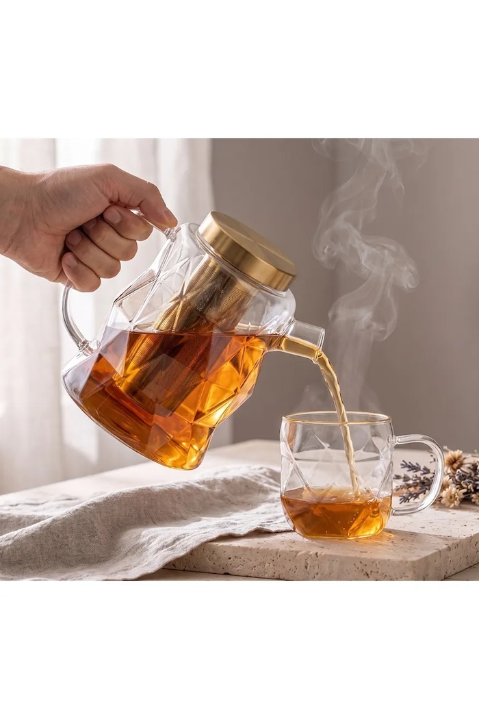Vialli Design κανάτα για τσάι από βοριοπυριτικό γυαλί 1,3 l ροζ 32156