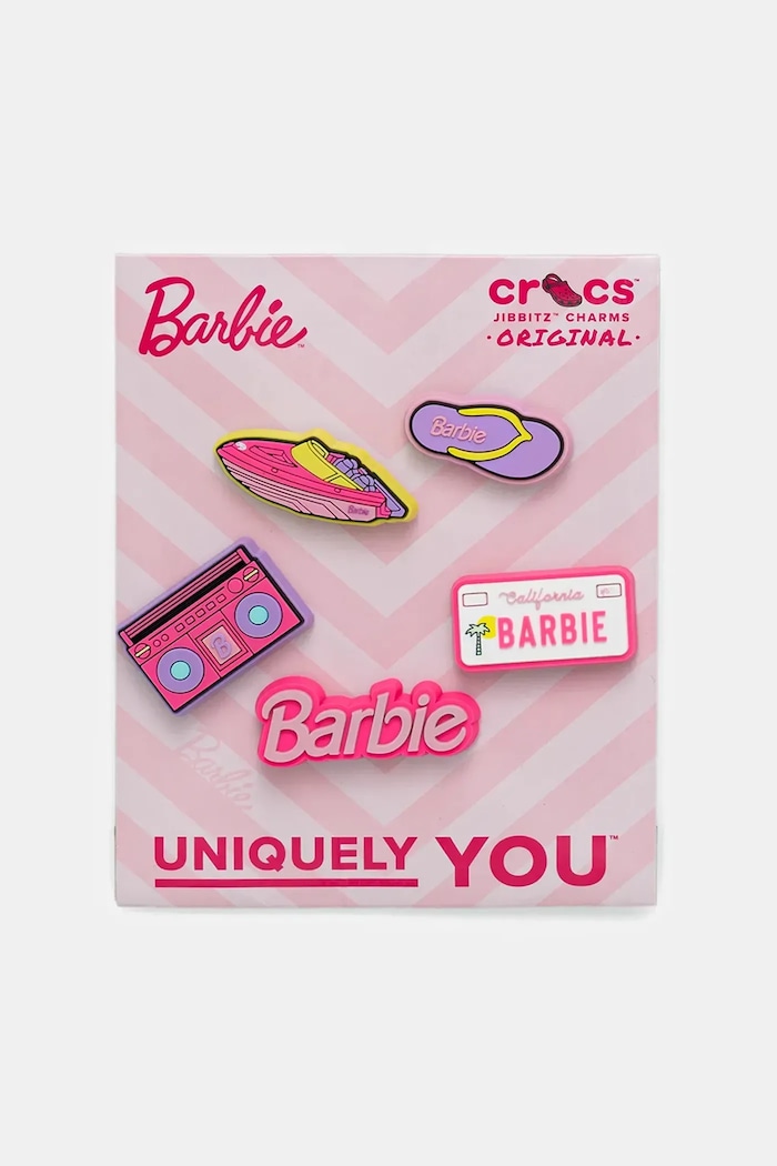 Připínačky na dětské boty Crocs Barbie Retro 5 Pck 5-pack Postavičky z pohádek růžová 10015775.Barbie.Retro.5