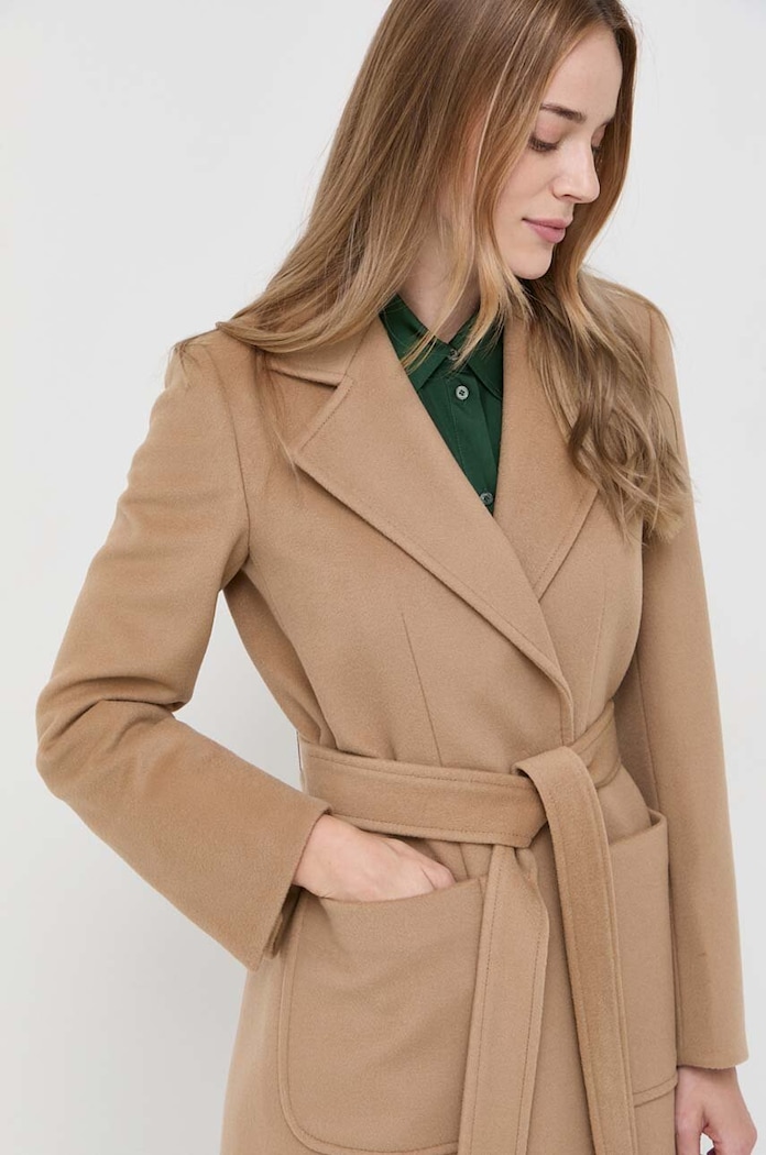 MAX&Co. płaszcz wełniany bez kaptura beżowy 40149723