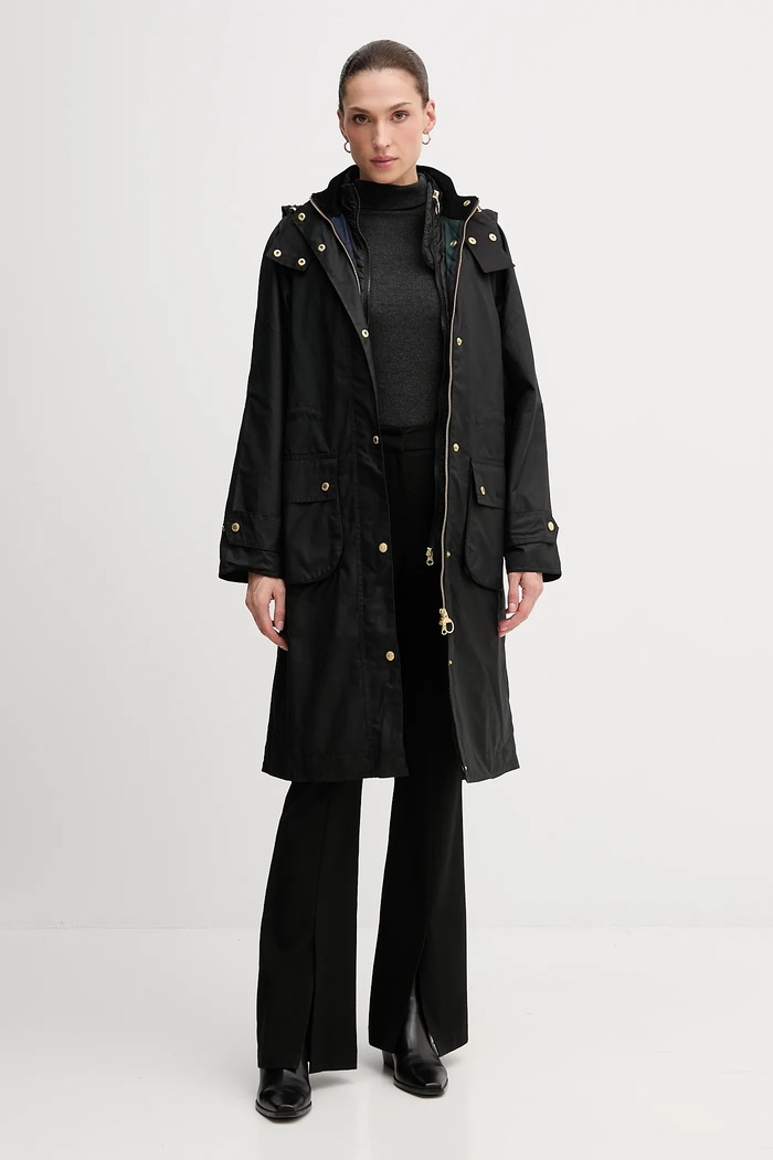 Bunda parka Barbour Long Cannich Wax LWX1264 čierna AA00
