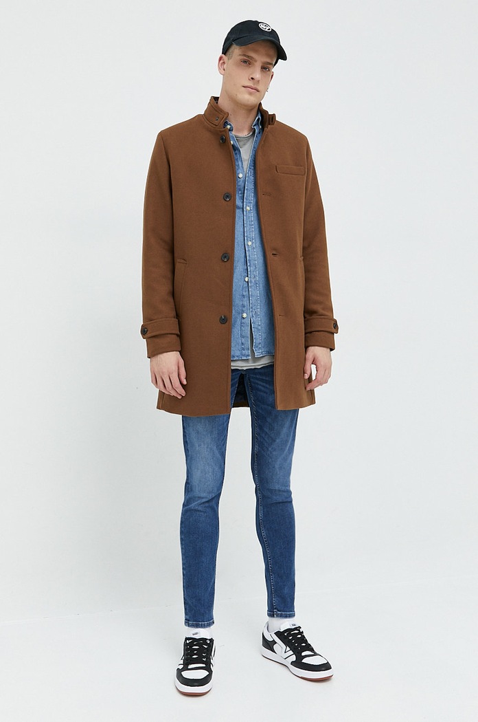 Premium by Jack&Jones kabát gyapjú keverékből 12177644.DarkCoatKh barna AA00