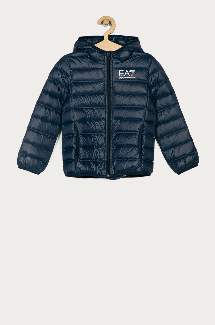 Dječja pernata jakna EA7 Emporio Armani s kapuljačom mornarsko plava 8NBB34.BN29Z