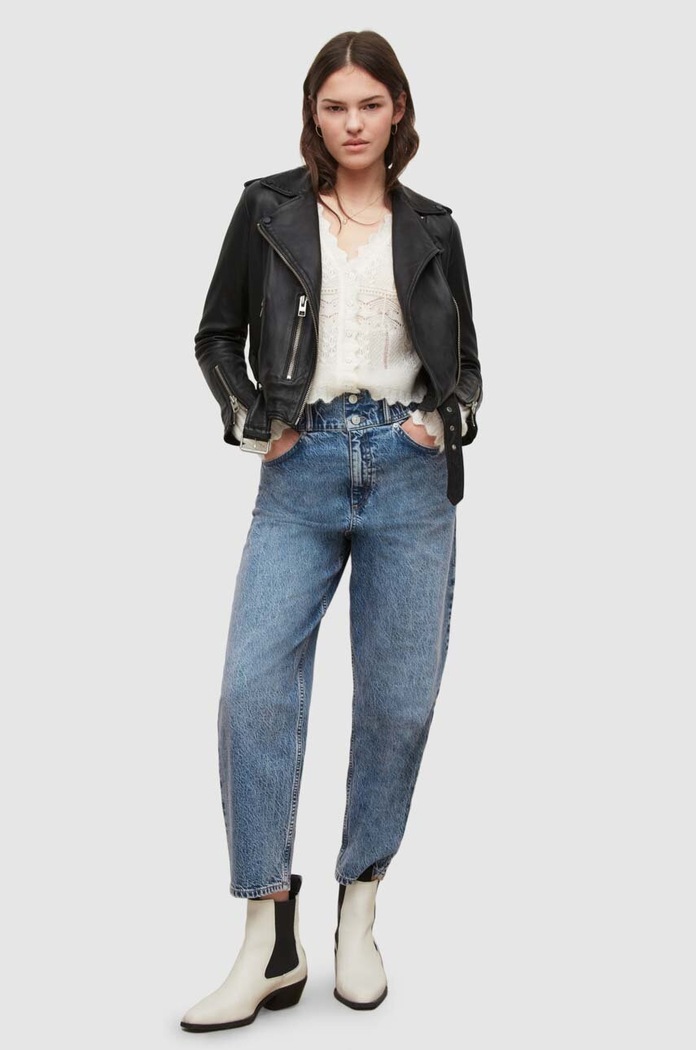 AllSaints - Kožená bunda Balfern Biker čierna WL115E