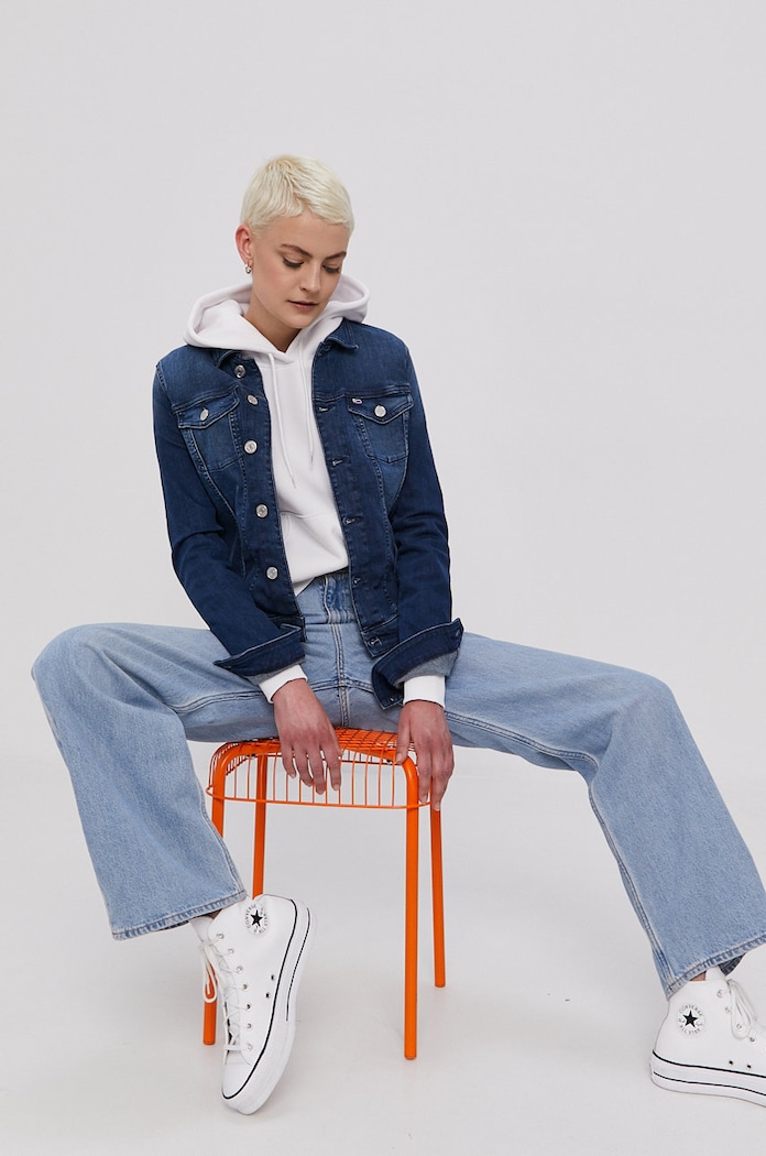 Rifľová bunda Tommy Jeans bez kapucne tmavomodrá DW0DW09219.NOS