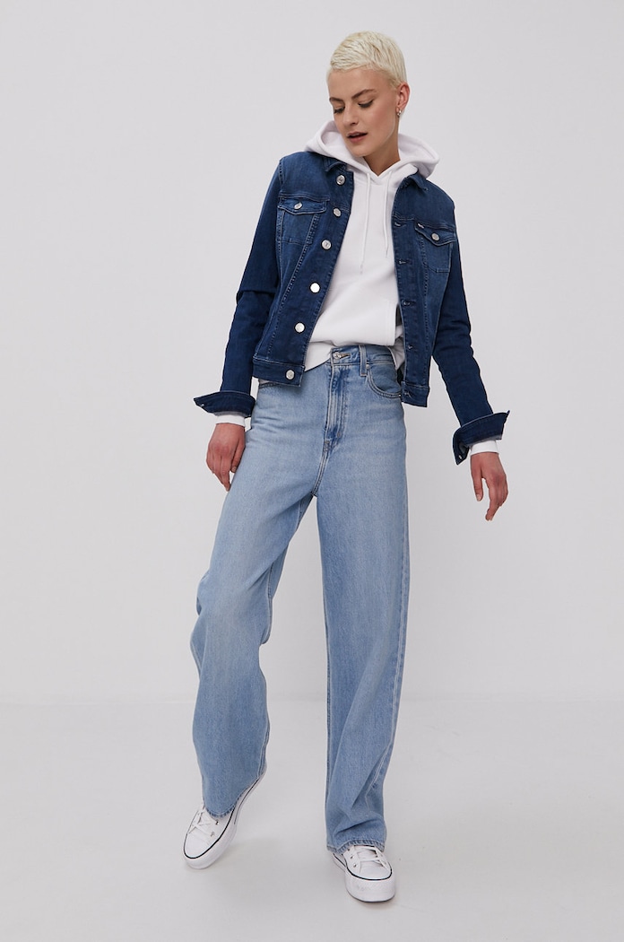 Rifľová bunda Tommy Jeans tmavomodrá DW0DW09219.NOS